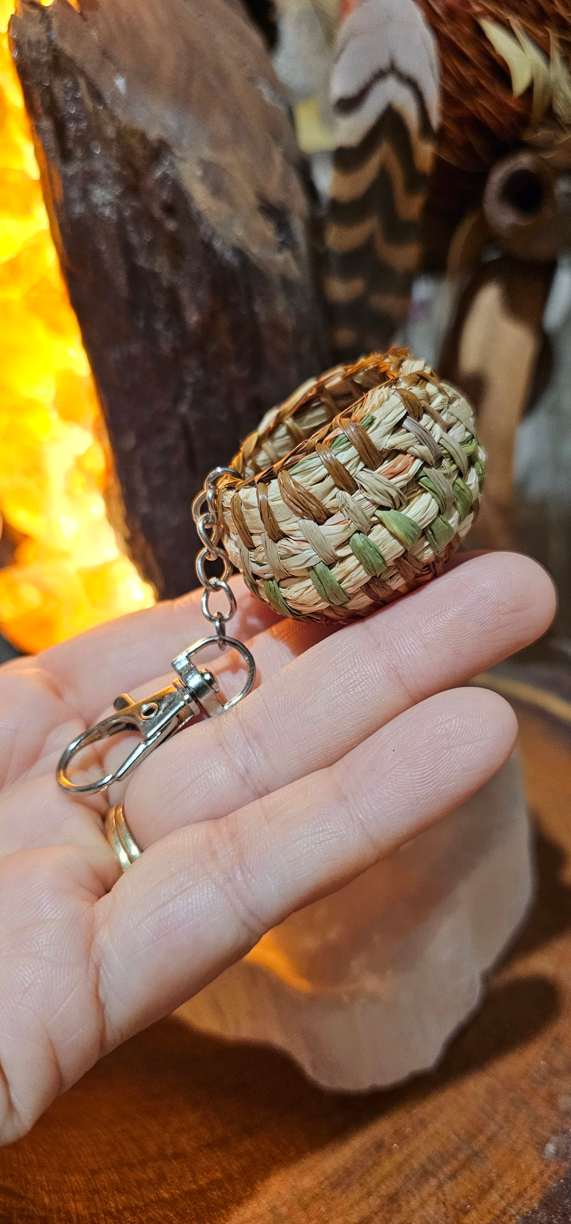 Basket Keyring - Brown & Green