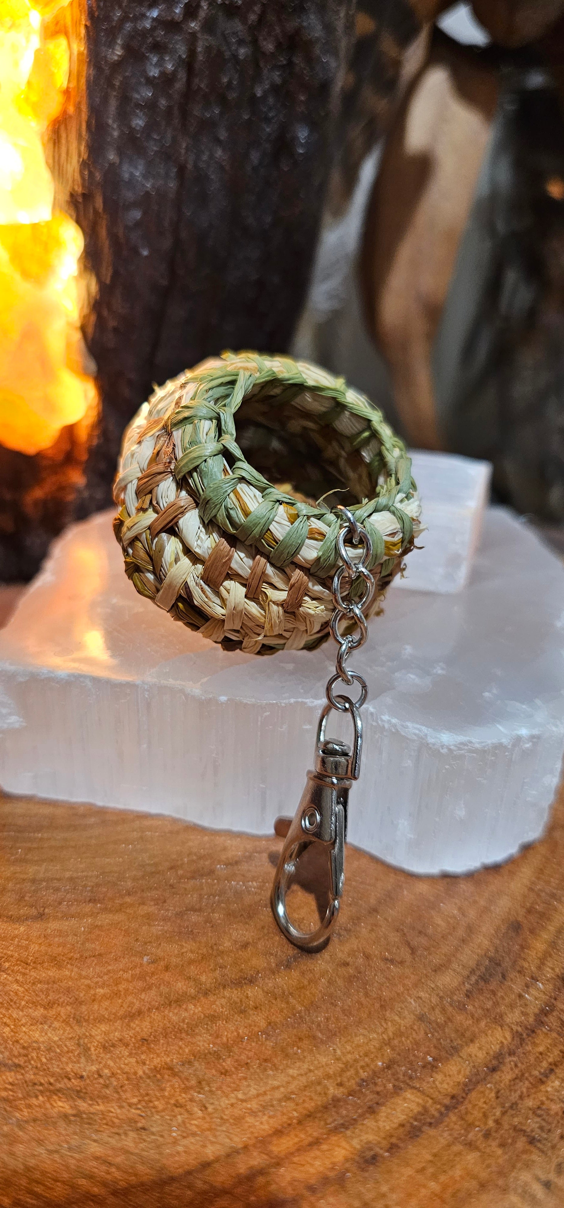 Basket Keyring - Green & Tan