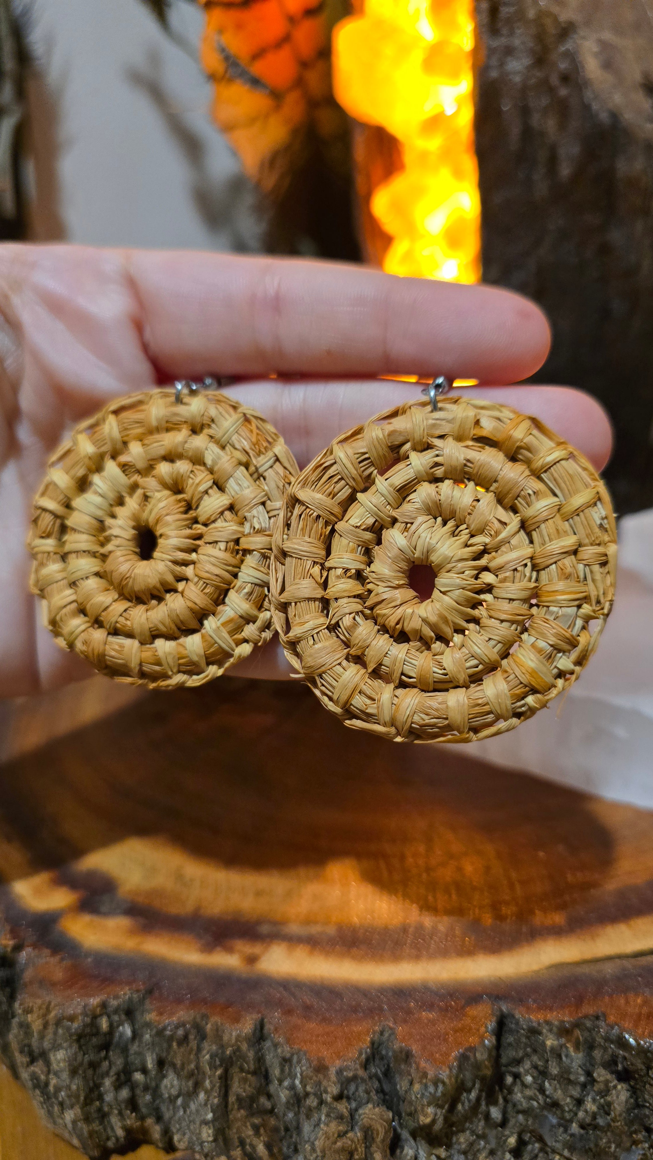 Woven Earrings Large - Peachy