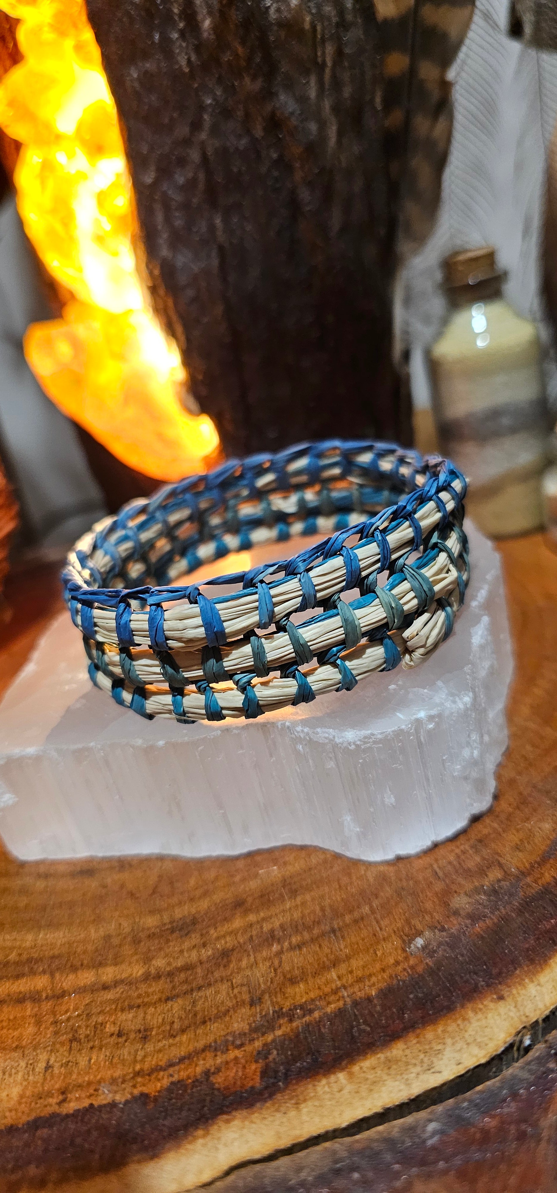 Woven Bangle - Natural and Blue