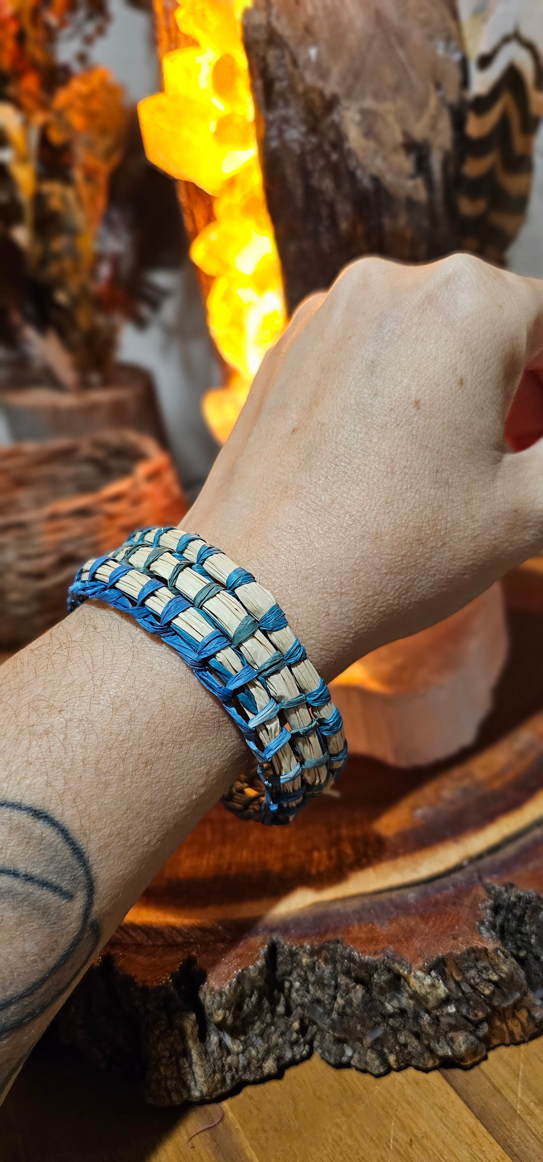 Woven Bangle - Natural and Blue