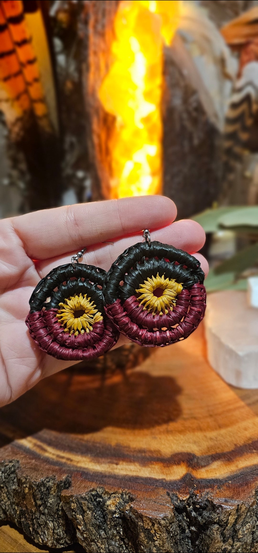 Woven Earrings Medium - Aboriginal Flag NAIDOC