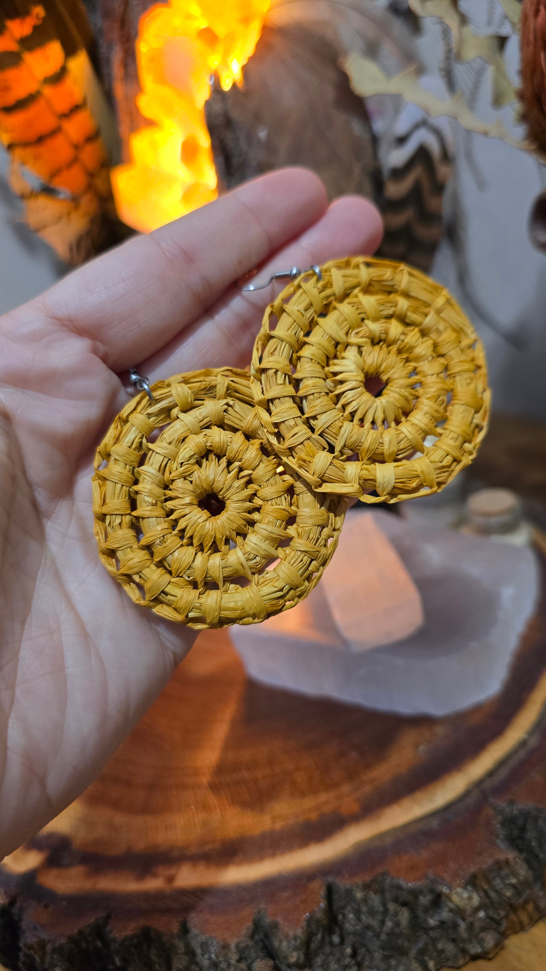 Woven Earrings Large - Golden Wattle