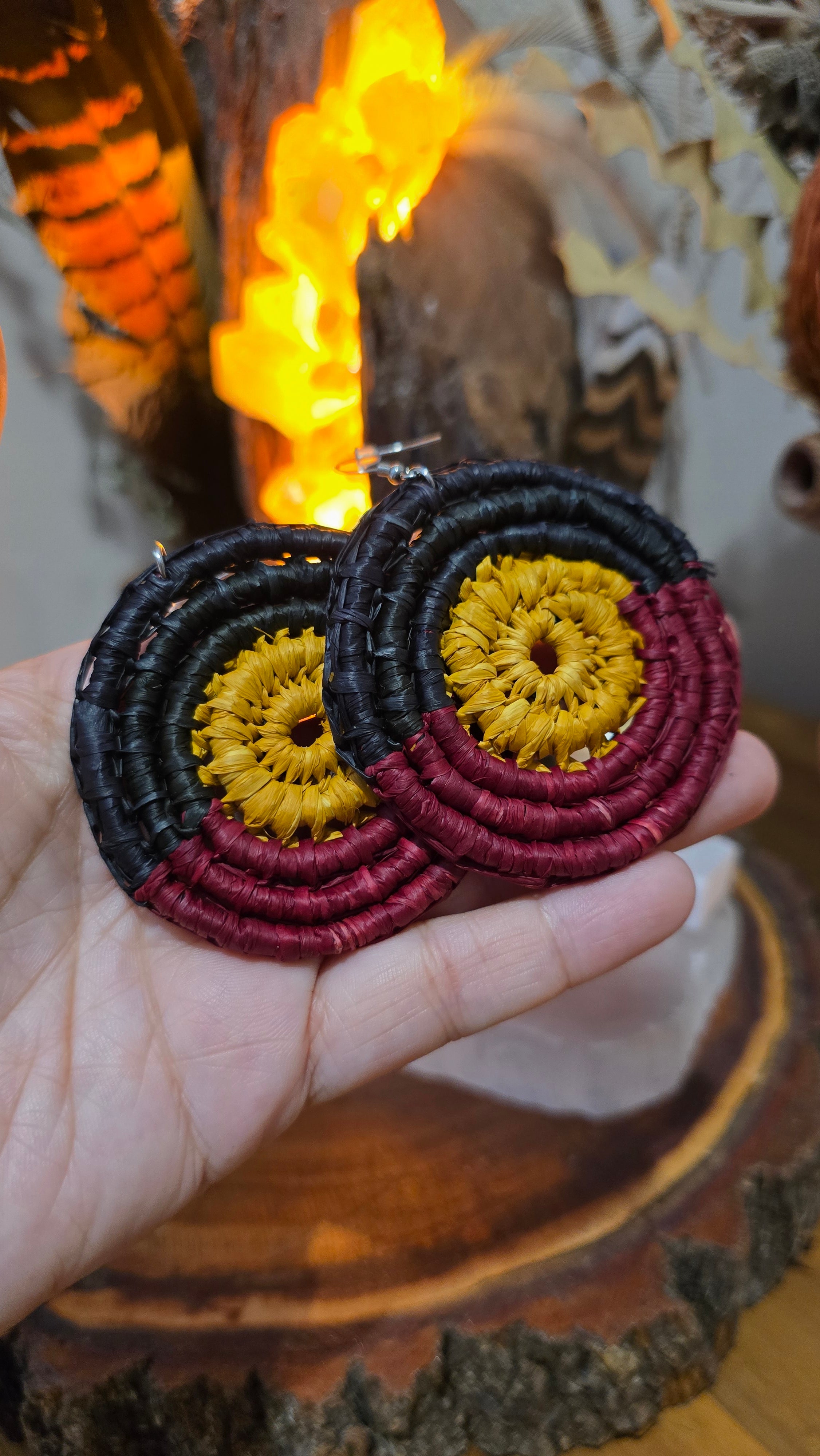 Woven Earrings XL - Aboriginal Flag