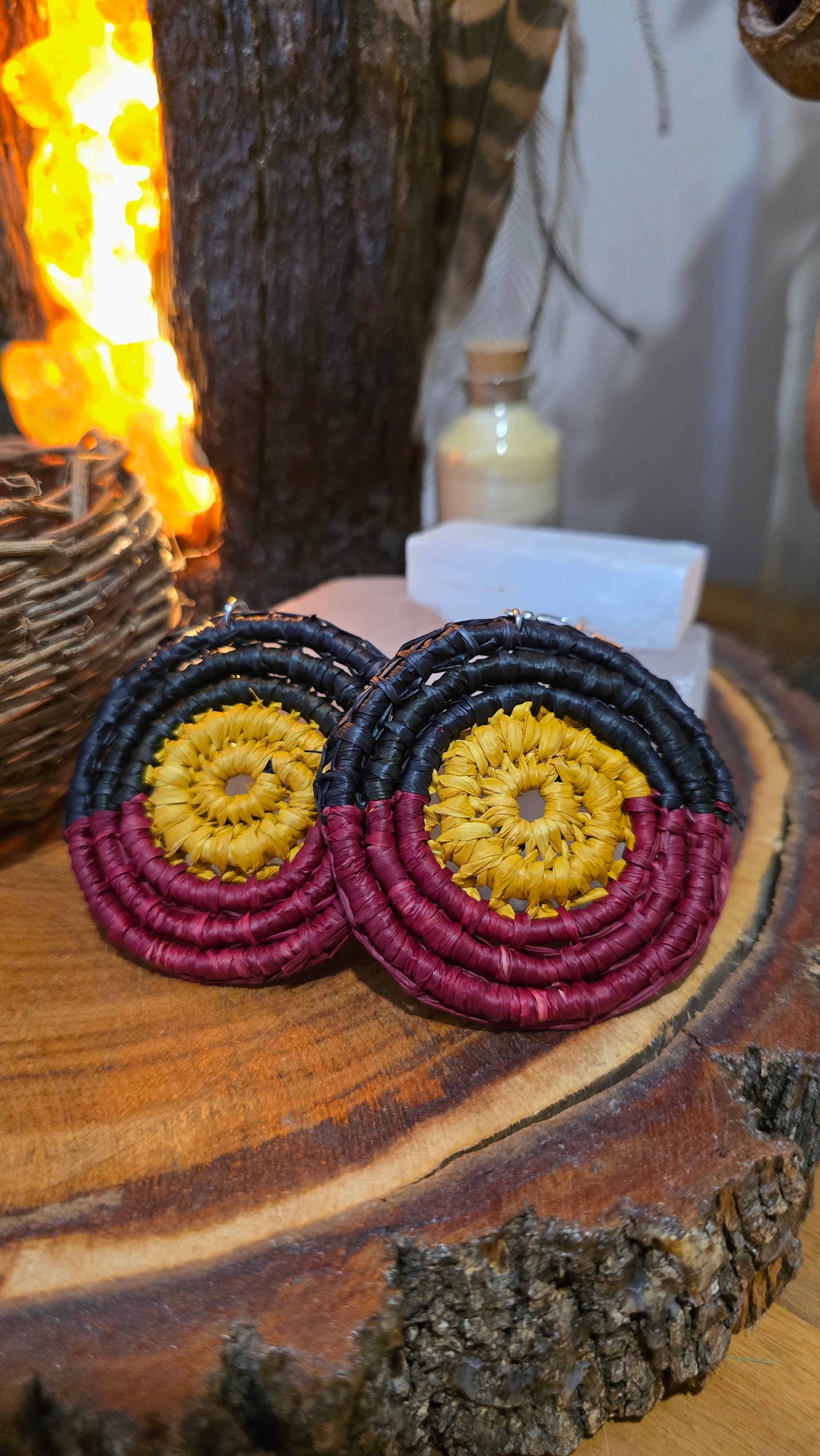 Woven Earrings XL - Aboriginal Flag